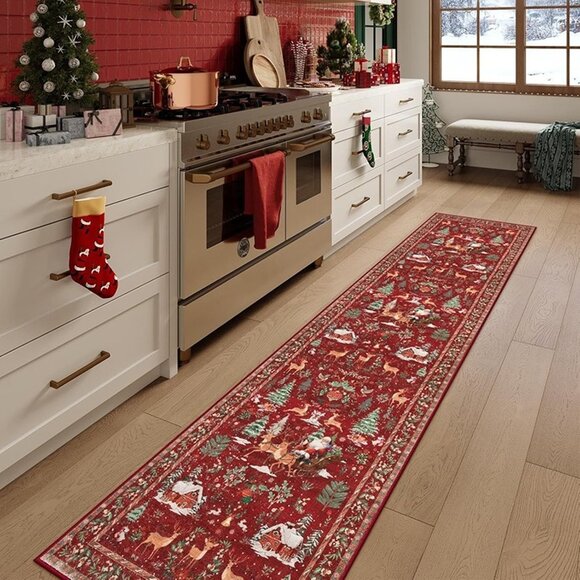 NEW Christmas Runner Rug 2x10 Red Hallway Runner Rug,Kitchen Runner Rugs - Picture 5 of 10